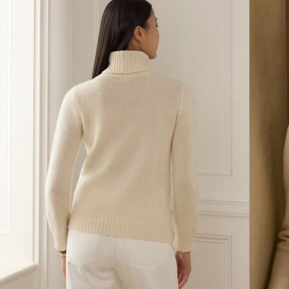 RALPH LAUREN Flag Cashmere Turtleneck Sweater - Cream S Small Purple Label - Picture 3 of 12